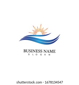 Water wave and sun icon vector illustration design logo