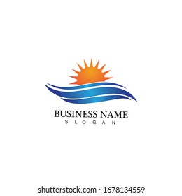 Water wave and sun icon vector illustration design logo