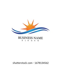 Water wave and sun icon vector illustration design logo