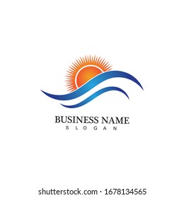 Water wave and sun icon vector illustration design logo