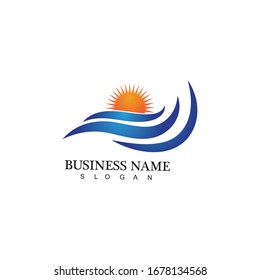 Water wave and sun icon vector illustration design logo