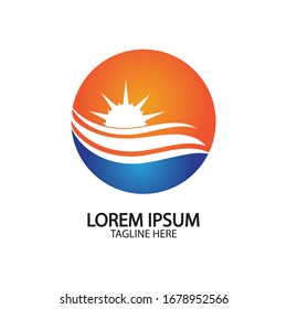 Water wave and sun icon vector illustration design logo