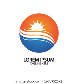 Water wave and sun icon vector illustration design logo