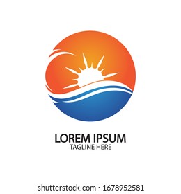 Water wave and sun icon vector illustration design logo