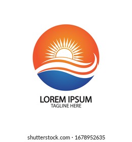 Water wave and sun icon vector illustration design logo