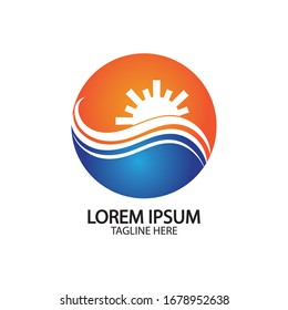 Water wave and sun icon vector illustration design logo