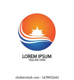 Water wave and sun icon vector illustration design logo