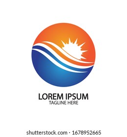 Water wave and sun icon vector illustration design logo