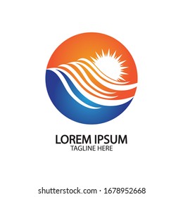 Water wave and sun icon vector illustration design logo