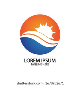Water wave and sun icon vector illustration design logo
