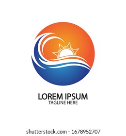 Water wave and sun icon vector illustration design logo