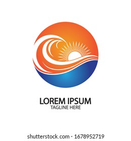 Water wave and sun icon vector illustration design logo