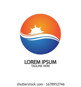 Logo de diseño de ilustraciones vectoriales de ondas de agua y iconos de sol