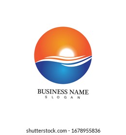 Water wave and sun icon vector illustration design logo