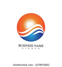 Water wave and sun icon vector illustration design logo