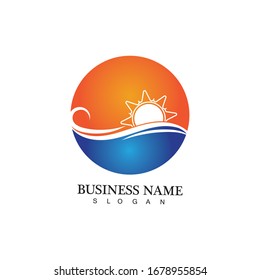 Water wave and sun icon vector illustration design logo