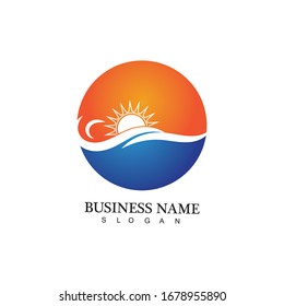 Water wave and sun icon vector illustration design logo