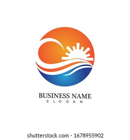 Water wave and sun icon vector illustration design logo