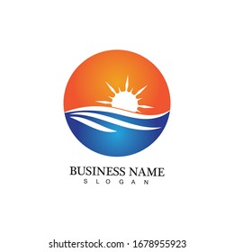 Water wave and sun icon vector illustration design logo