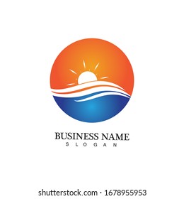 Water wave and sun icon vector illustration design logo