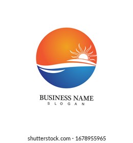Water wave and sun icon vector illustration design logo