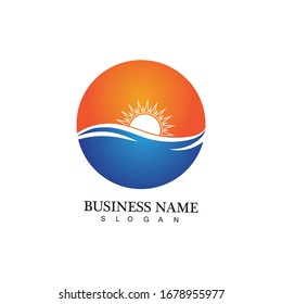Water wave and sun icon vector illustration design logo