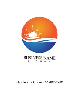 Water wave and sun icon vector illustration design logo