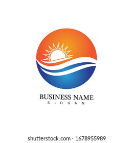 Water wave and sun icon vector illustration design logo