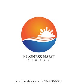 Water wave and sun icon vector illustration design logo