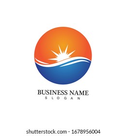 Water wave and sun icon vector illustration design logo