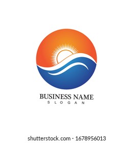 Water wave and sun icon vector illustration design logo