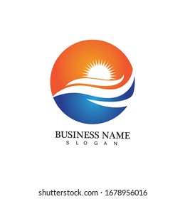 Water wave and sun icon vector illustration design logo