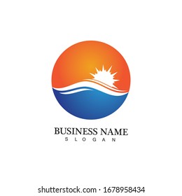 Water wave and sun icon vector illustration design logo