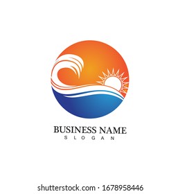 Water wave and sun icon vector illustration design logo