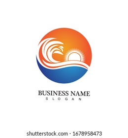 Water wave and sun icon vector illustration design logo