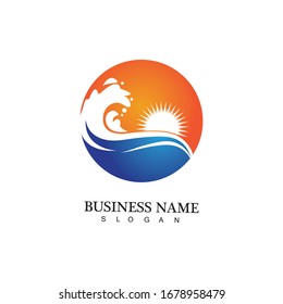 Water wave and sun icon vector illustration design logo