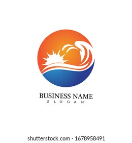 Water wave and sun icon vector illustration design logo