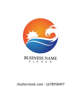 Water wave and sun icon vector illustration design logo