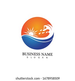 Water wave and sun icon vector illustration design logo