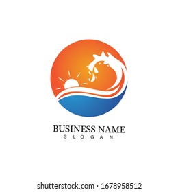 Water wave and sun icon vector illustration design logo