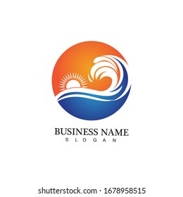 Water wave and sun icon vector illustration design logo