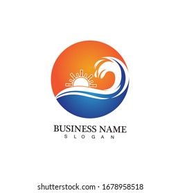 Water wave and sun icon vector illustration design logo