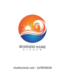 Water wave and sun icon vector illustration design logo