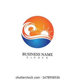 Water wave and sun icon vector illustration design logo