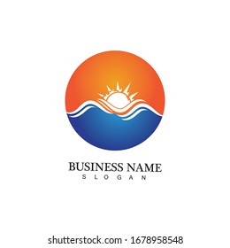 Water wave and sun icon vector illustration design logo