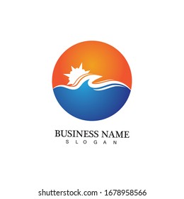Water wave and sun icon vector illustration design logo
