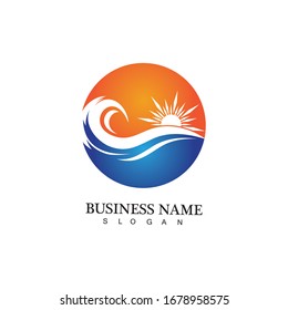 Water wave and sun icon vector illustration design logo
