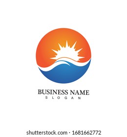 Water wave and sun icon vector illustration design logo