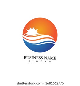Water wave and sun icon vector illustration design logo
