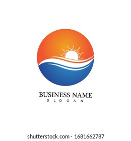 Water wave and sun icon vector illustration design logo